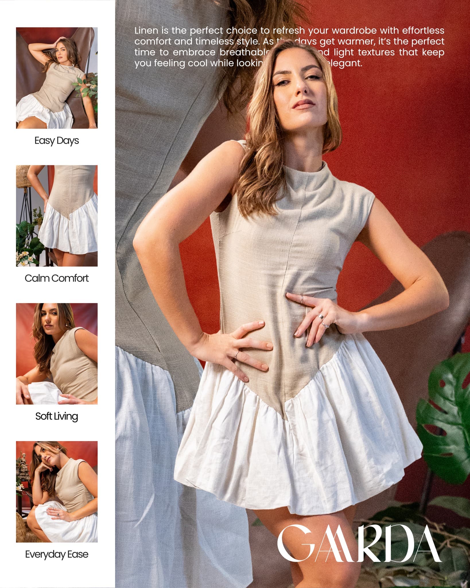 Linen Ruched Tie-Up Sleeveless Mini Dress