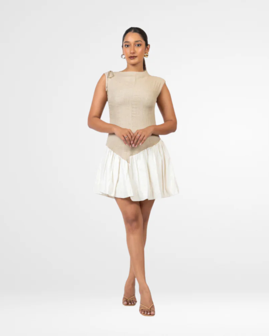 Linen Ruched Tie-Up Sleeveless Mini Dress 3